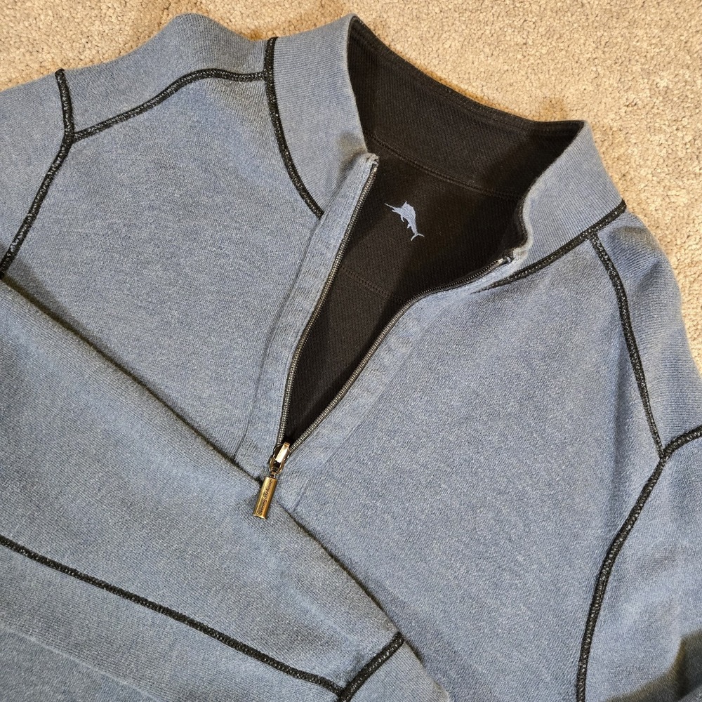 Tommy Bahama Mens Reversible 1/4 Zip Blue/Black Pullover Sweater‎ Size XL